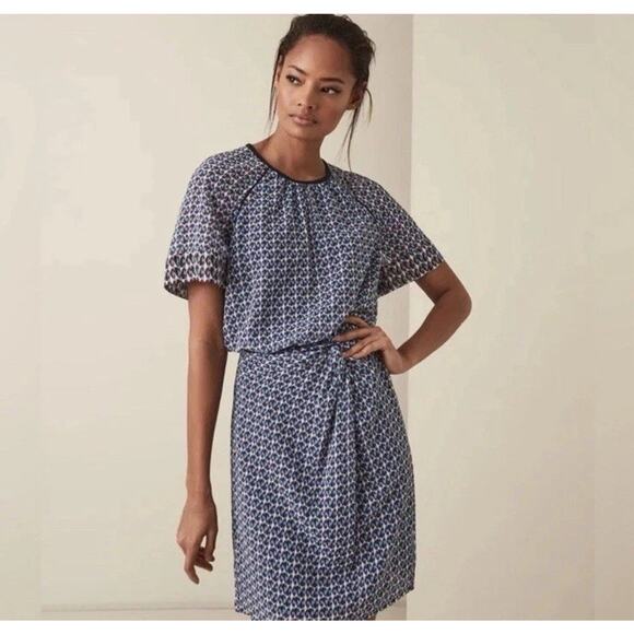 Reiss Dresses & Skirts - Reiss Heidi Diamond Print Blue Dress Short Sleeves Size 0 Career Office U14